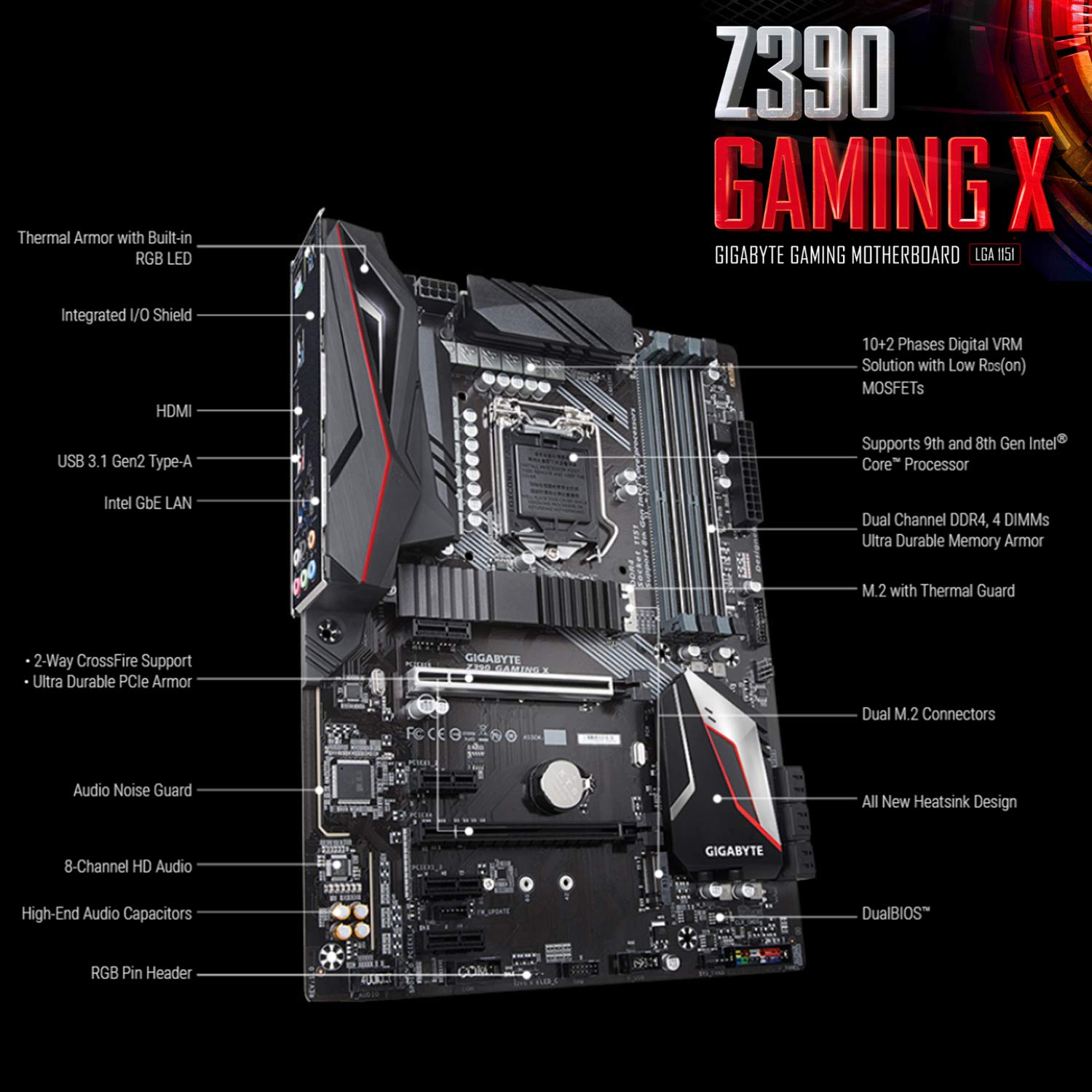 Placa mãe para jogos Micro Center GIGABYTE Z390 Gaming X ATX 2xM.2