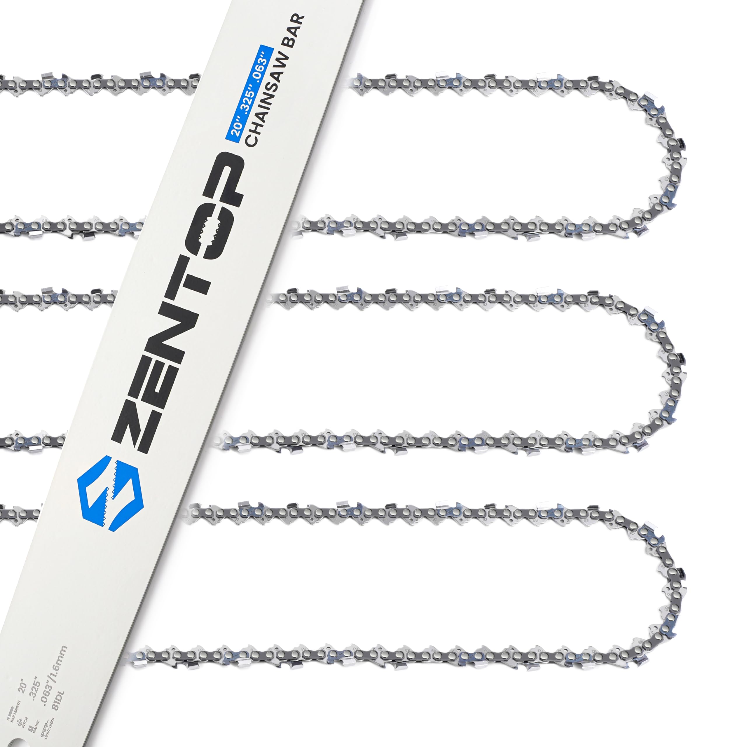 Amazon.com : ZENTOP 20 Inch Chainsaw Bar and Chains, .063'' Gauge