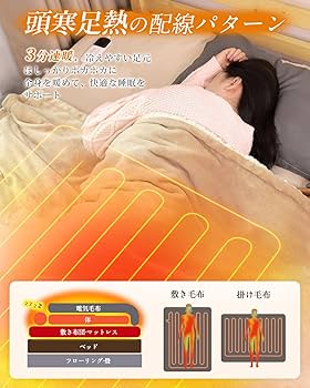 Amazon | 電気毛布 掛け敷き兼用 厚手生地 188×130cm【大きいサイズ