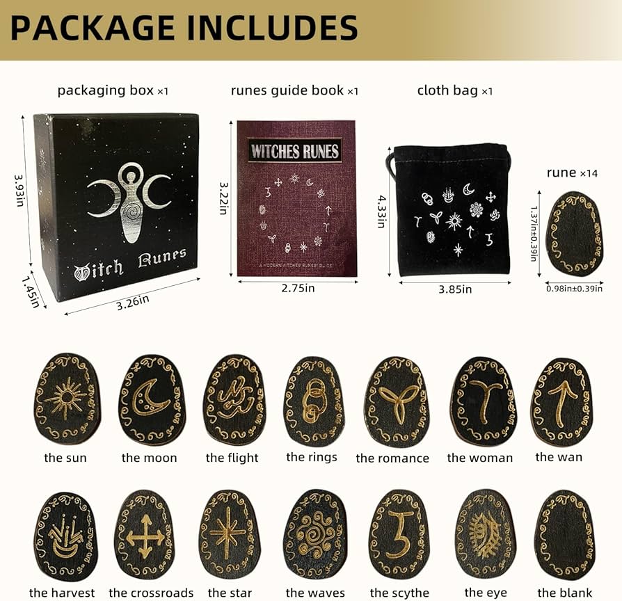 Tirmanaz Witch Rune Set 14pcs/Set Wood Rune Stone Set : Amazon.com