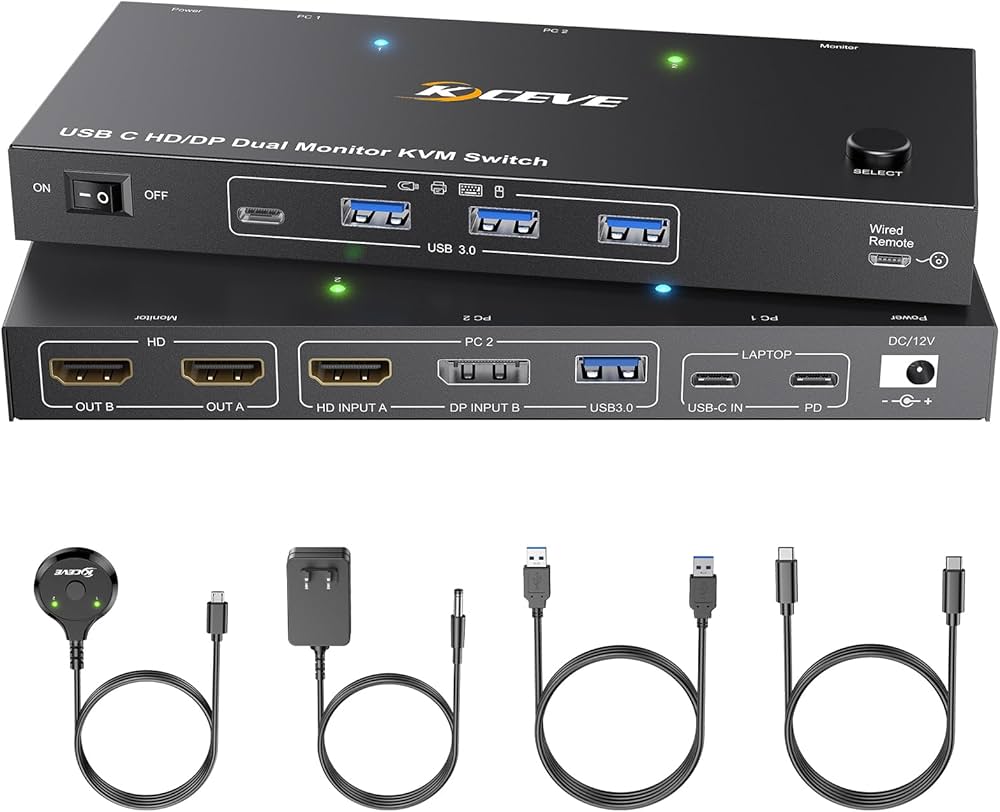 Amazon.com: KCEVE KVM Switch 2 Monitors 2 Computers USB C HDMI DP