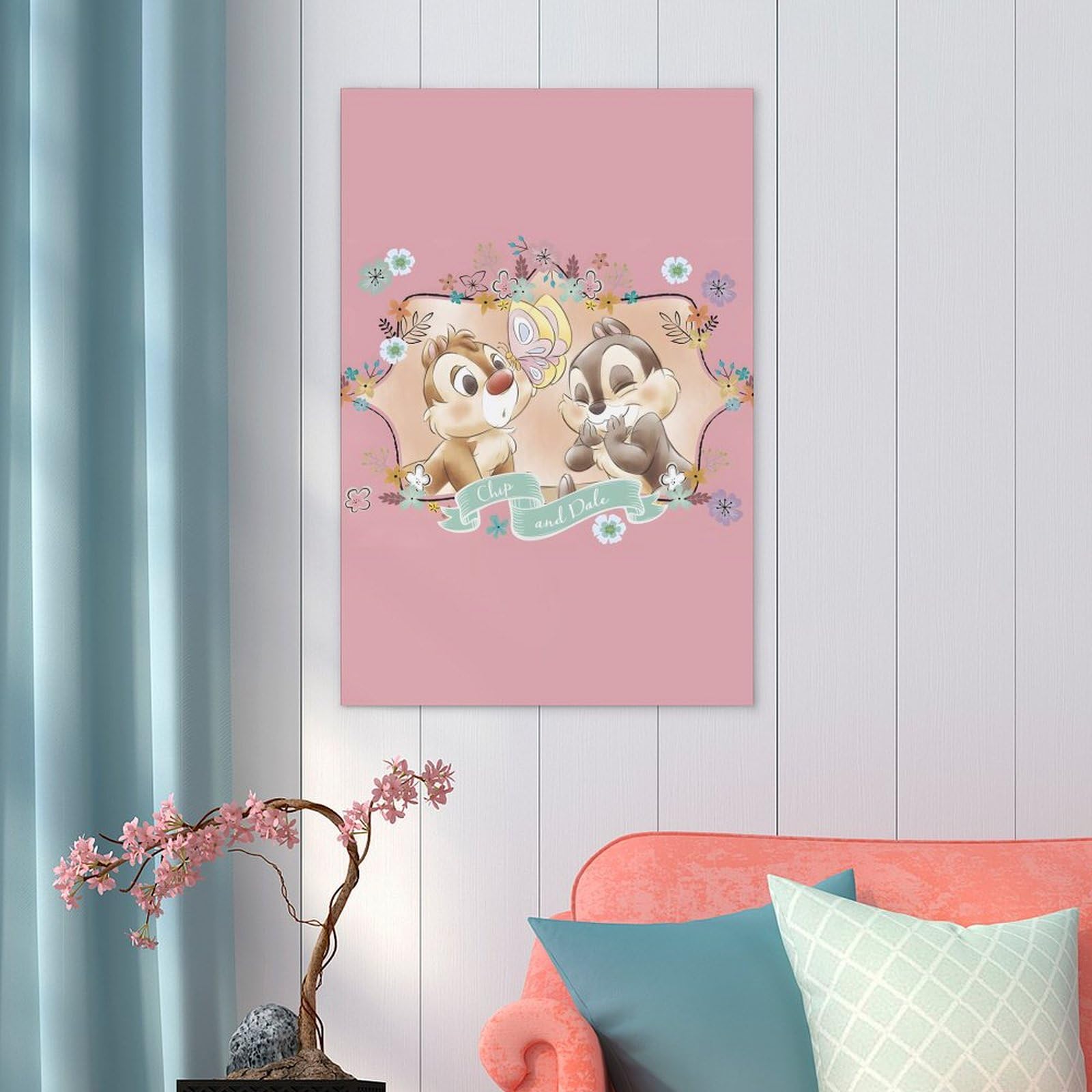 新品 油絵風のチップとデールの絵画 新品 油絵風のチップとデールの