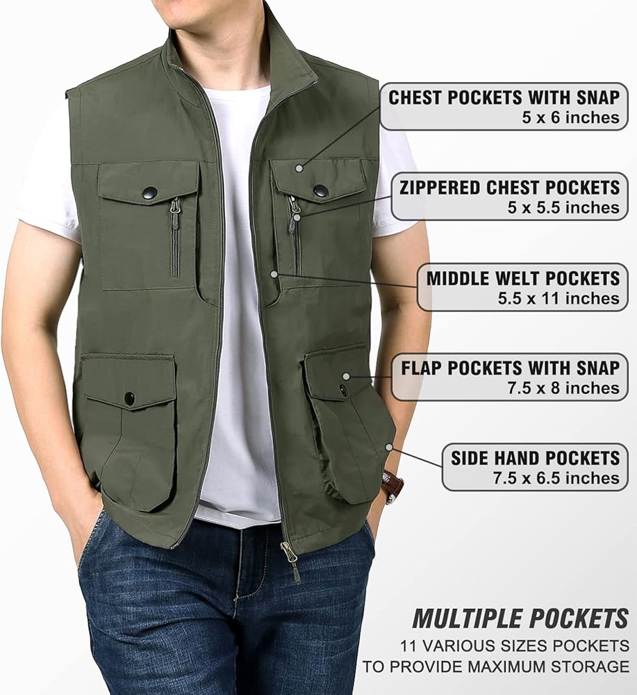 LOUECHY Men's Travel Vest Multi Pockets Utility Vest Lightweight