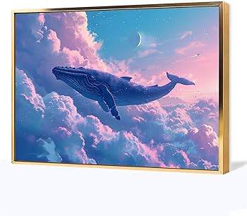 Amazon.co.jp: 絵画 空を飛ぶクジラインテリア 絵画 夢のような光景