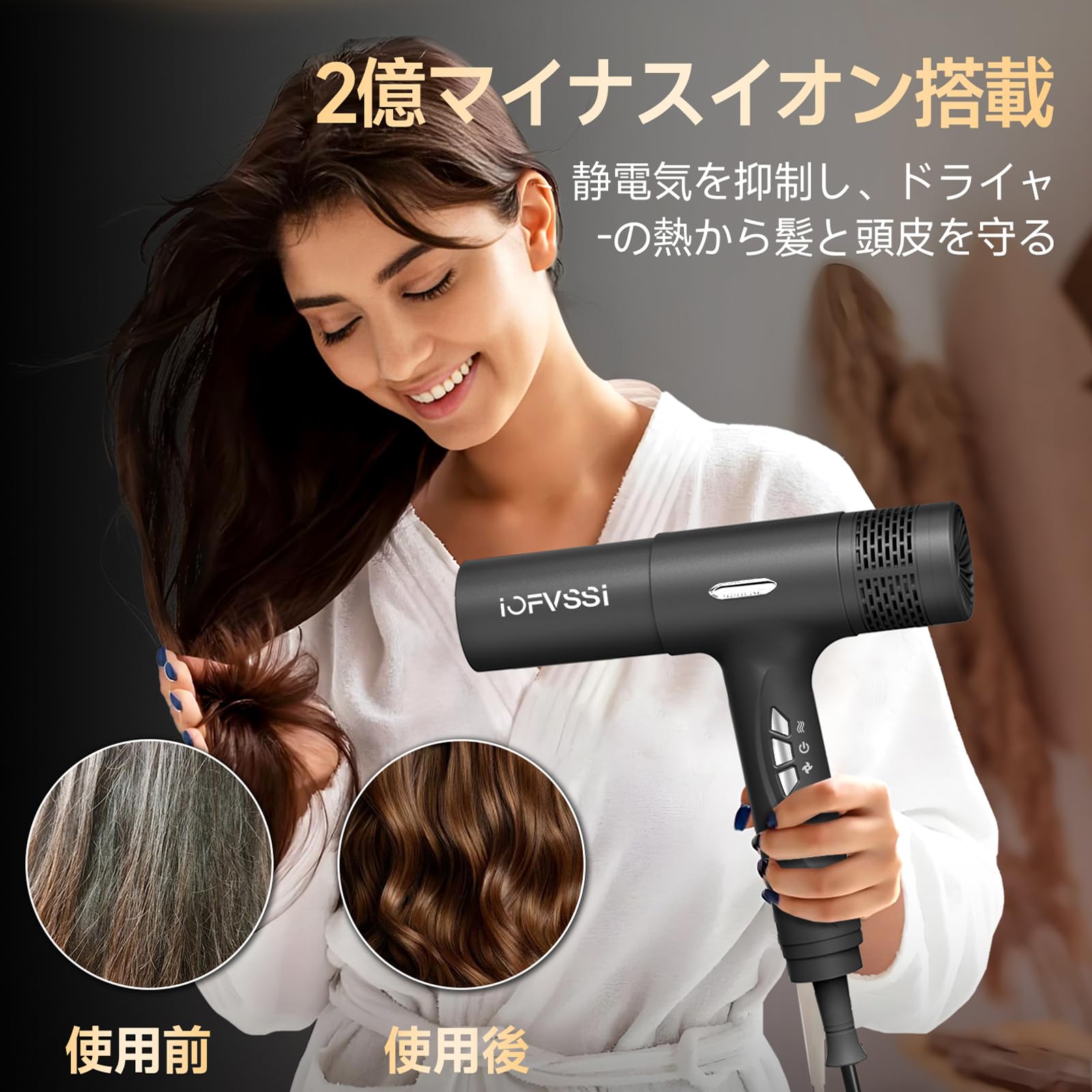 Amazon | IOFVSSIドライヤー 大風量 速乾 ヘアドライヤー 高濃度