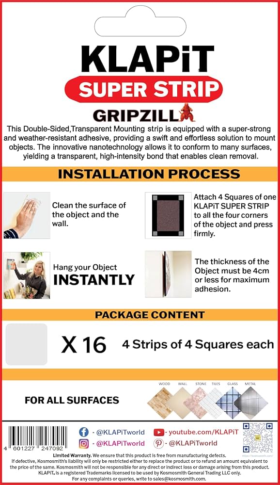 Amazon.com: KLAPiT Super Strip GRIPZILLA Heavy-Duty Double-Sided