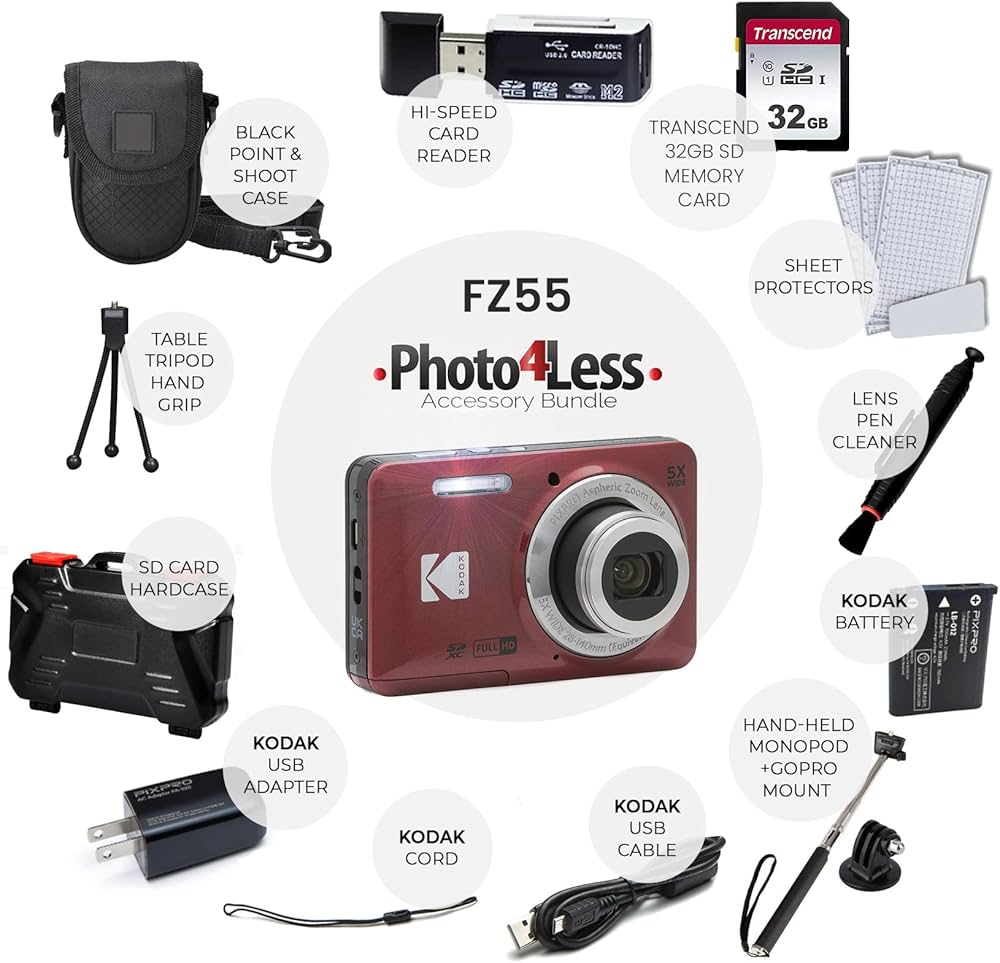 Amazon | Kodak PIXPRO FZ55 デジタルカメラ(レッド) + 32GB メモリー