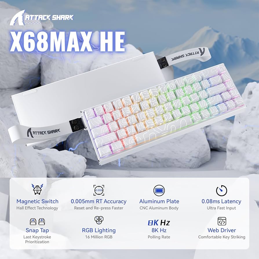 ATTACK SHARK X68 MAX HE Teclado gamer de alumínio com fio de