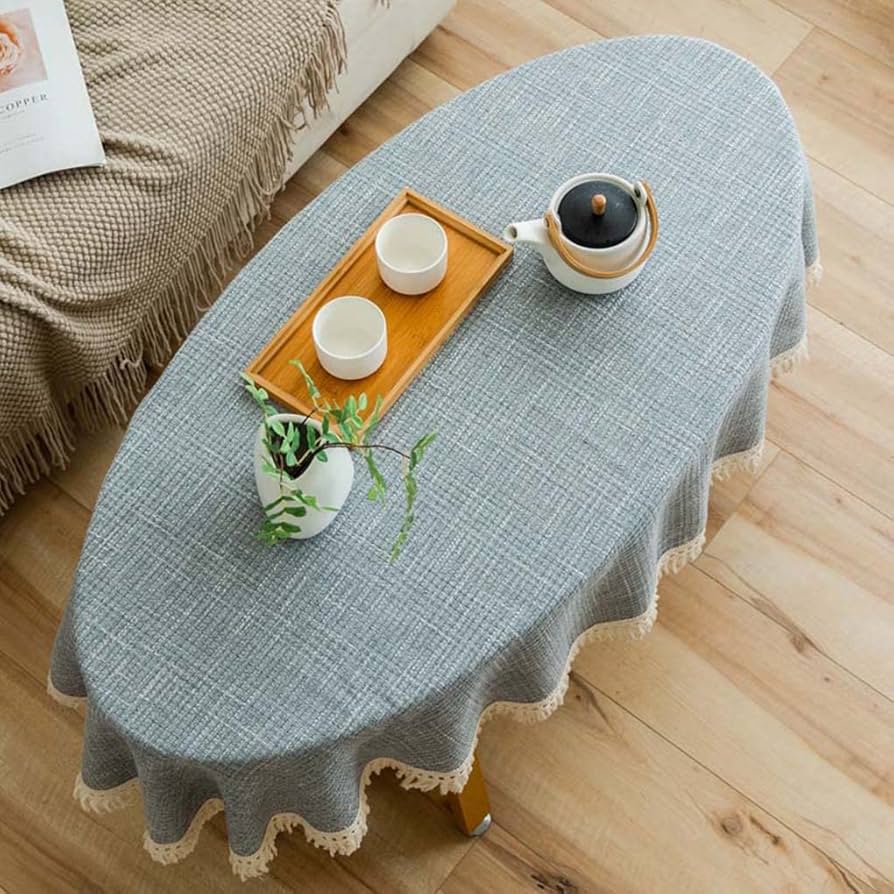 Amazon｜楕円形 テーブルクロス 北欧風 グレー タッセルエッジ