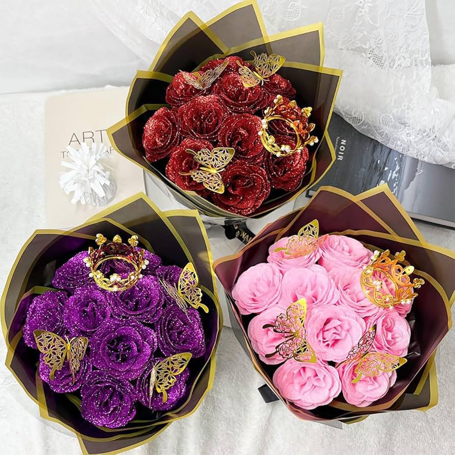 Amazon｜Xixining グリッターローズブーケ レッド人工ローズフラワー