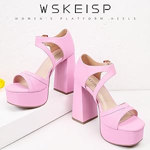 Amazon.com | WSKEISP Platform Chunky Heels for Women Trendy Square