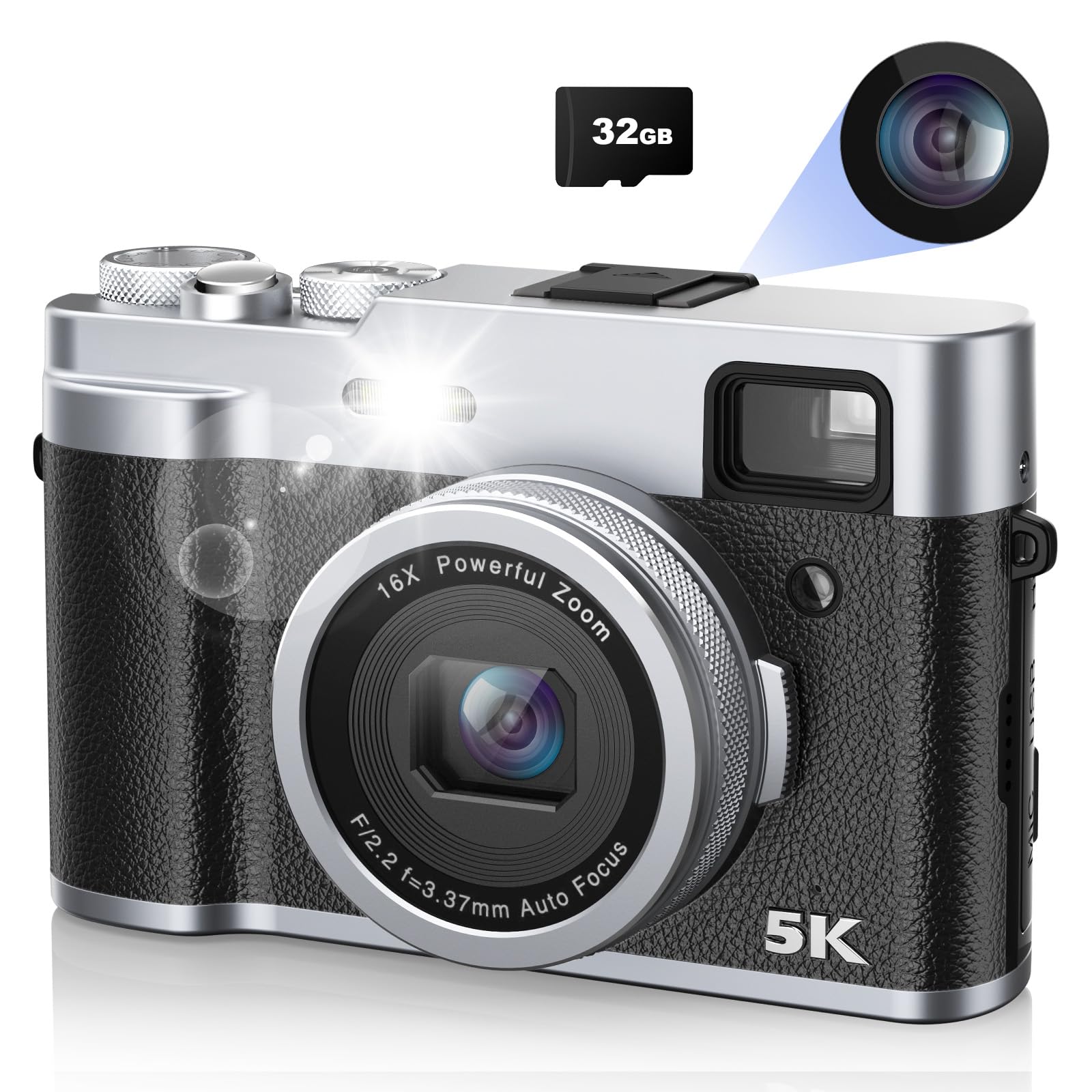 Amazon | 5K デジカメ デジタルカメラ 4800万画素 30fps レトロ 6軸