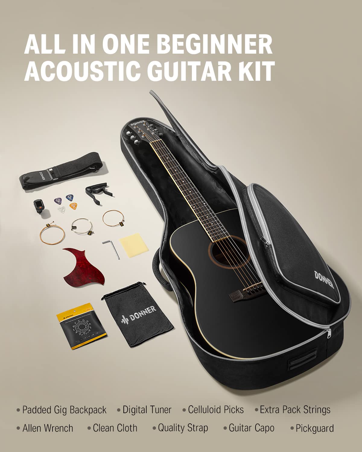Amazon.com: Donner 41'' Full Size Acoustic Guitar - Complete