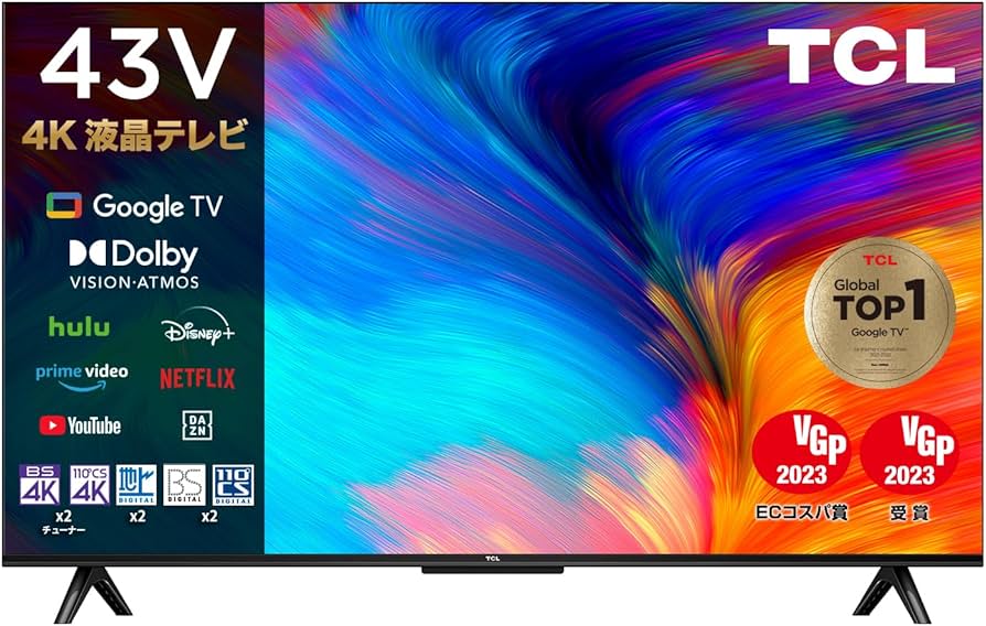 Amazon | TCL 43V型 4K Google TV 液晶テレビ Wチューナー内蔵