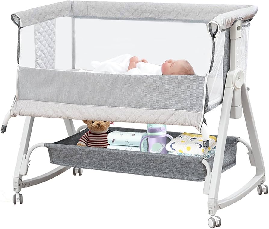 Amazon.co.jp: ベビーベッド 添い寝ベッド グレー 乳児用ベッド 多機能