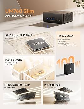 Amazon.com: MINISFORUM UM760 Slim Mini PC, AMD Ryzen 5 7640HS