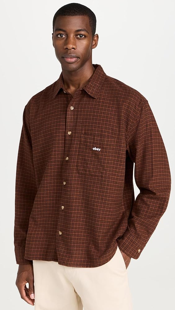 Amazon.com: OBEY Men's Bigwig Knox Woven Shirt, Mocha Bisque Multi
