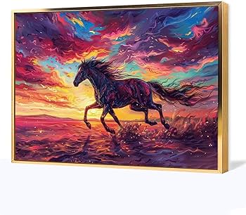 Amazon.co.jp: 絵画 色とりどりの雲の下を疾走する馬 アートパネル