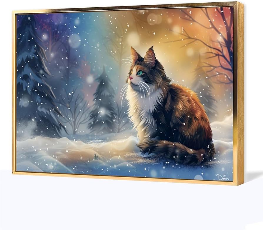 Amazon.co.jp: 絵画 雪の中のかわいい長毛猫 アートパネル ポスター