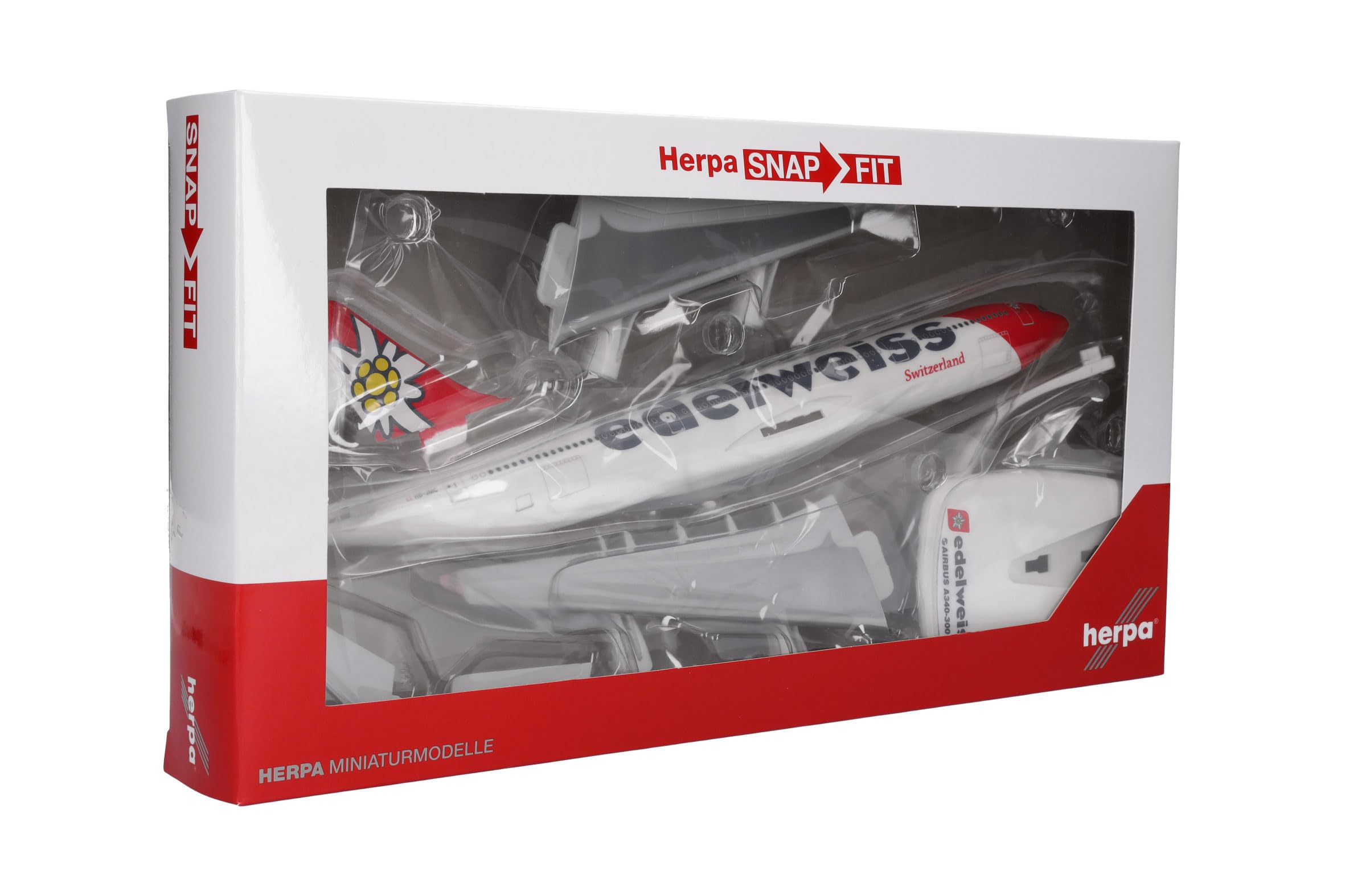 herpa Snap-Fit Edelweiss Air Airbus A340-300 Model Plane - HB-JMC