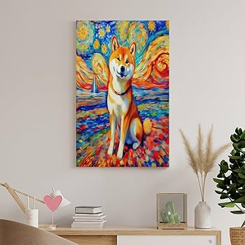 Amazon.co.jp: カラフルな犬の抽象アート犬 柴犬 動物アート 絵画