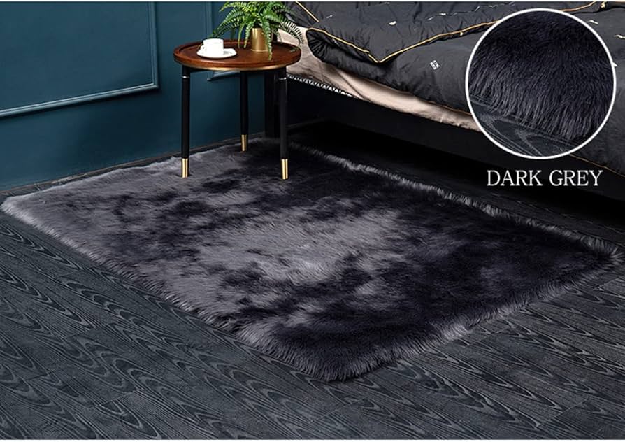 Amazon｜フェイクムートンラグ フェイクファー マット グレー ムートン