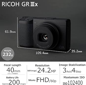 Buy Ricoh GR IIIx, Black, Digital Compact Camera with 24MP APS-C