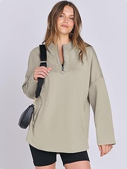 ANRABESS Womens Oversized Hoodie Quarter Zip Sweatshirts 2025 Fall