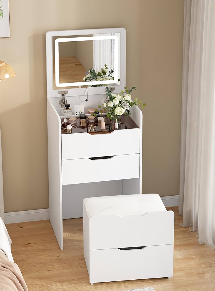 Amazon｜Timechee ドレッサー コンパクト テーブル ライト付き 幅48cm