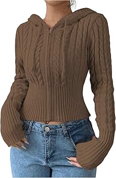 SOLY HUX Women's Crop Cardigan Sweater Cable Knit Zip Up Hoodies