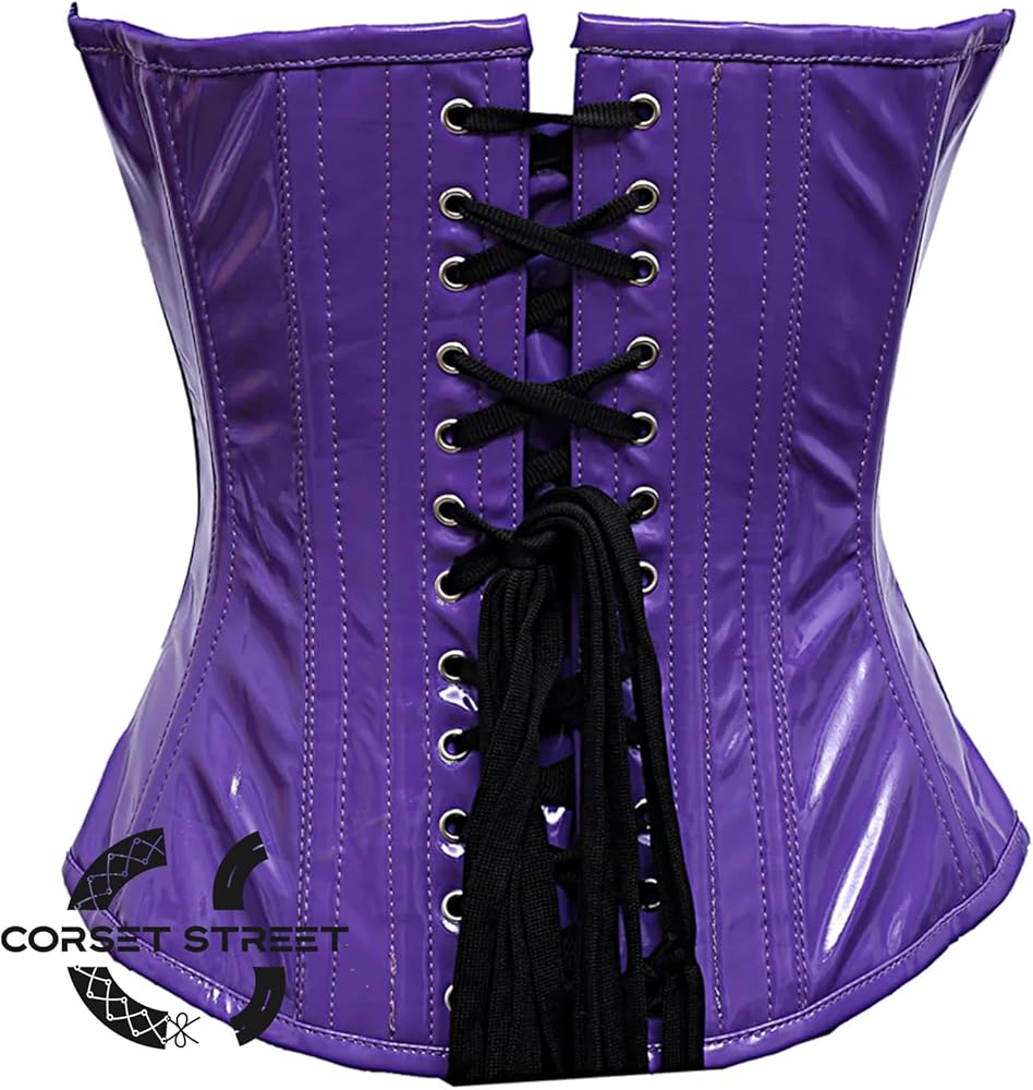 CorsetStreet Women's Purple PVC Leather With Front Silver Zipper