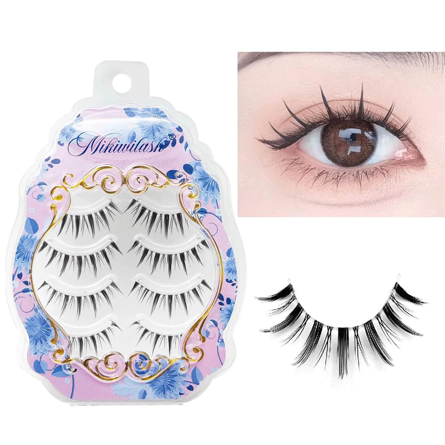 Amazon | mikiwi マンガまつ毛、クリアべースアニメまつ毛 4個入り