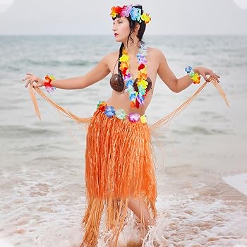 Amazon.com: Bonuci 8 Sets Coconut Bra Hula Skirt Costume Accessory