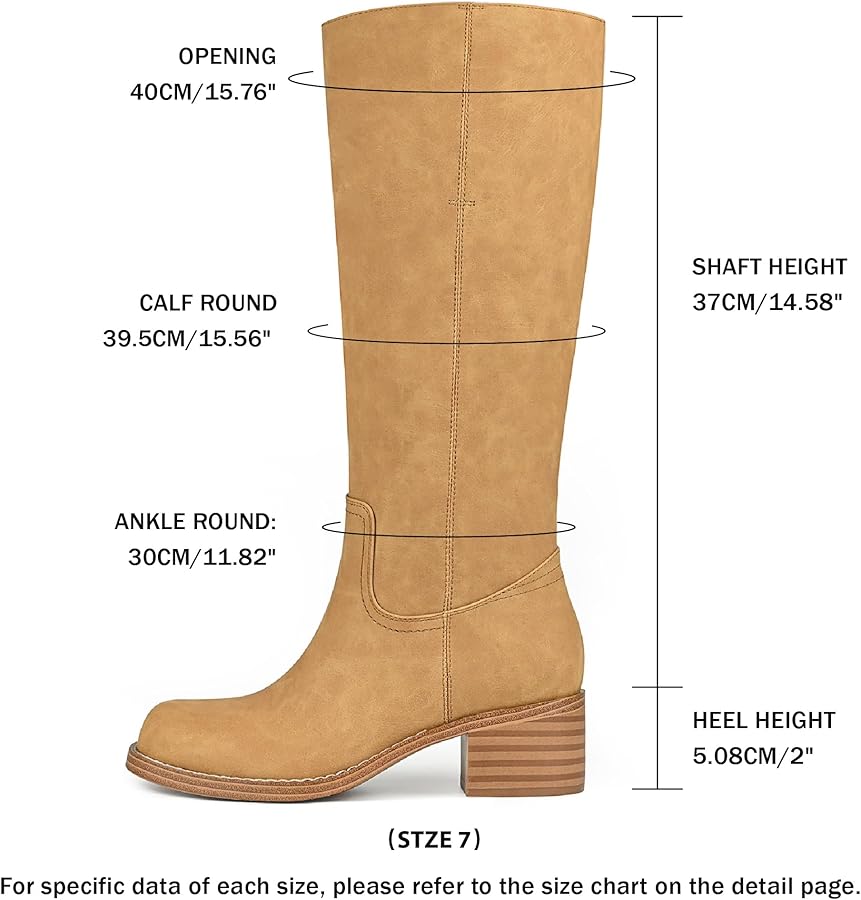 Amazon.com | HEIFIN Banana Knee High Boots Women Square Toe Chunky