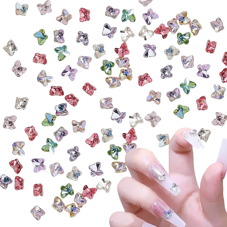 Amazon.co.jp: ネイルパーツ 蝶々 50個セット 3D 立体 ガラス オーロラ