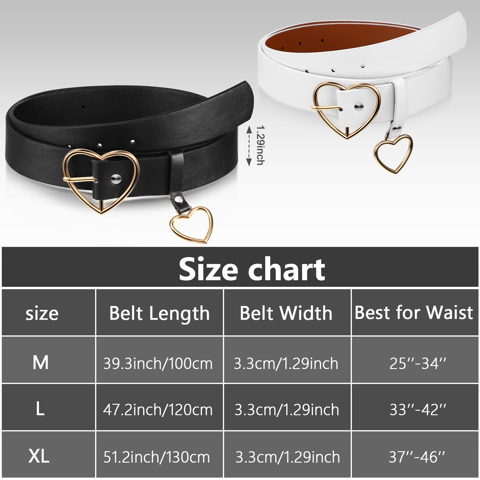 SATINIOR 2 Pieces Heart Belt for Women Heart Buckle Belt White