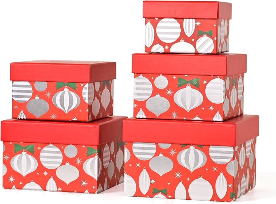 Amazon.com: PAPER FAIR 5PCS Christmas Nesting Gift Boxes Set, Red
