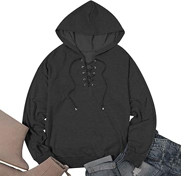 Amazon.com: Ladies Lace-Up Cross V-Neck Drawstring Hoodie