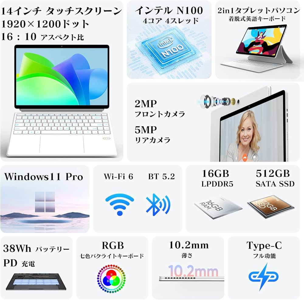 Amazon.co.jp: ZENAERO 2in1タブレット N100 Windows11 Pro タブレット