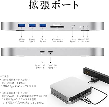 Amazon.co.jp: Mac mini ドッキングステーション シルバー 8in1 TypeC