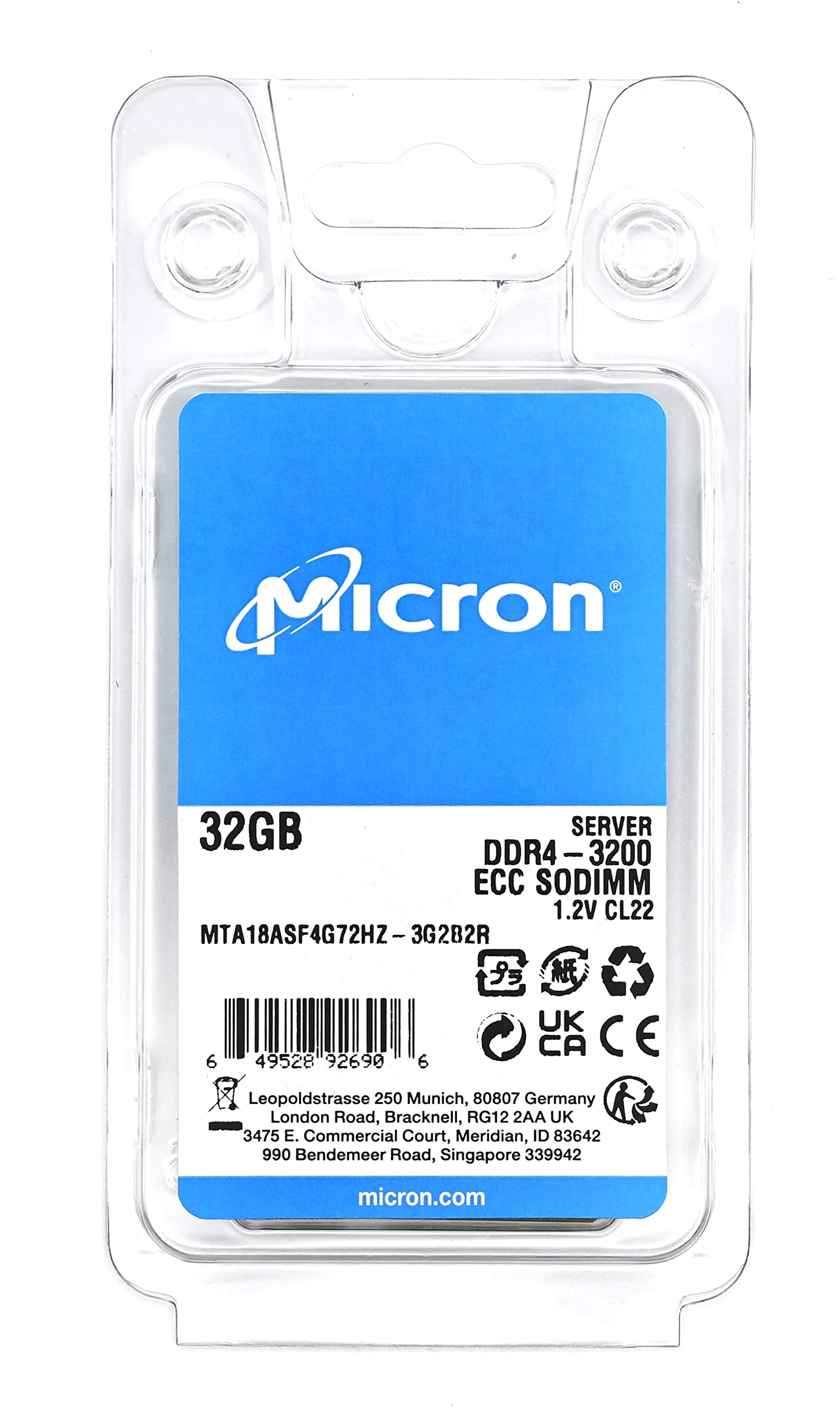 Micron 32GB DDR4 ECC Laptop RAM 3200MHz PC4-25600 SoDimm