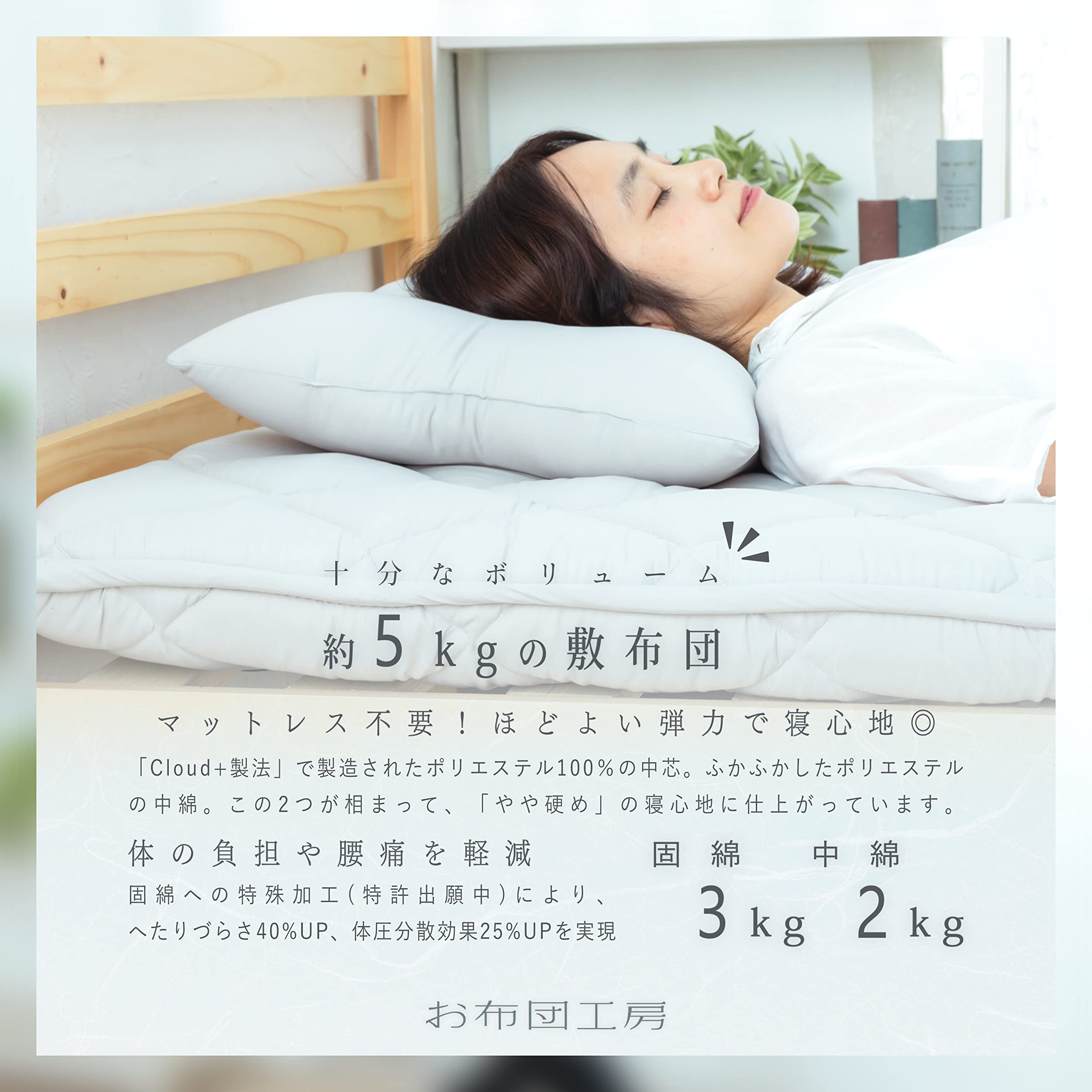 Amazon｜お布団工房 敷布団 寧々 シングルロング 高反発 腰ラク 極厚