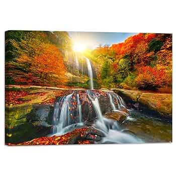 日本絵画 風景画 滝 水 ガラス額縁付き 壁掛け 日本絵画 風景画 滝 水