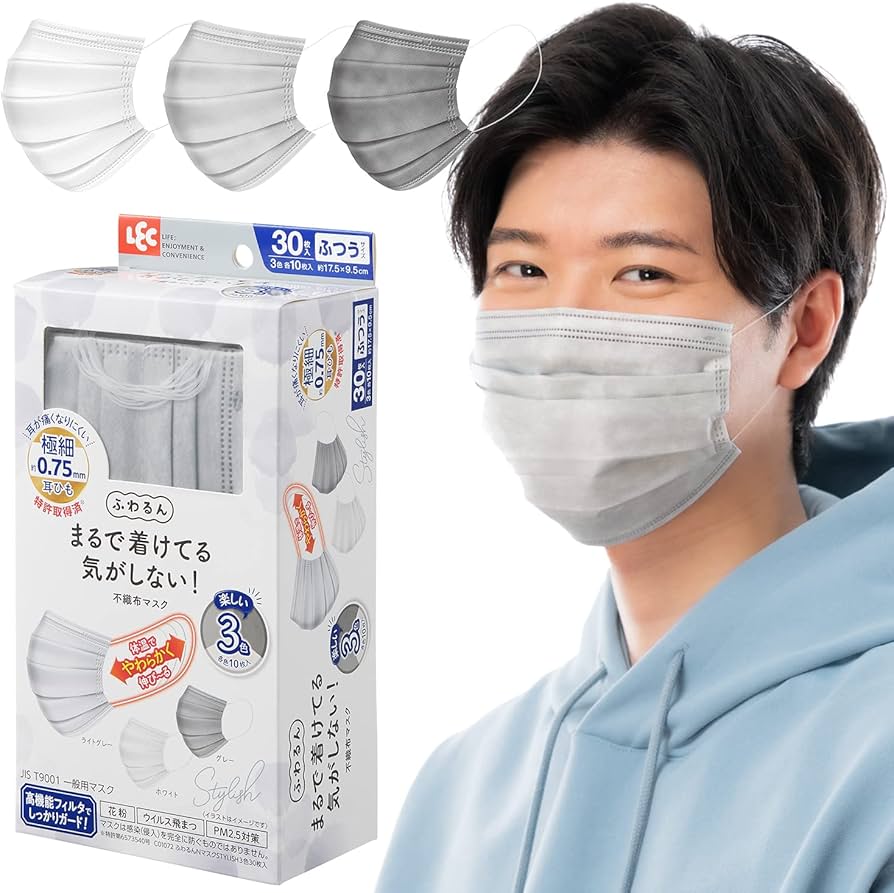 Amazon.co.jp: レック 極細耳ひも マスク ふわるん (ふつうサイズ 30枚