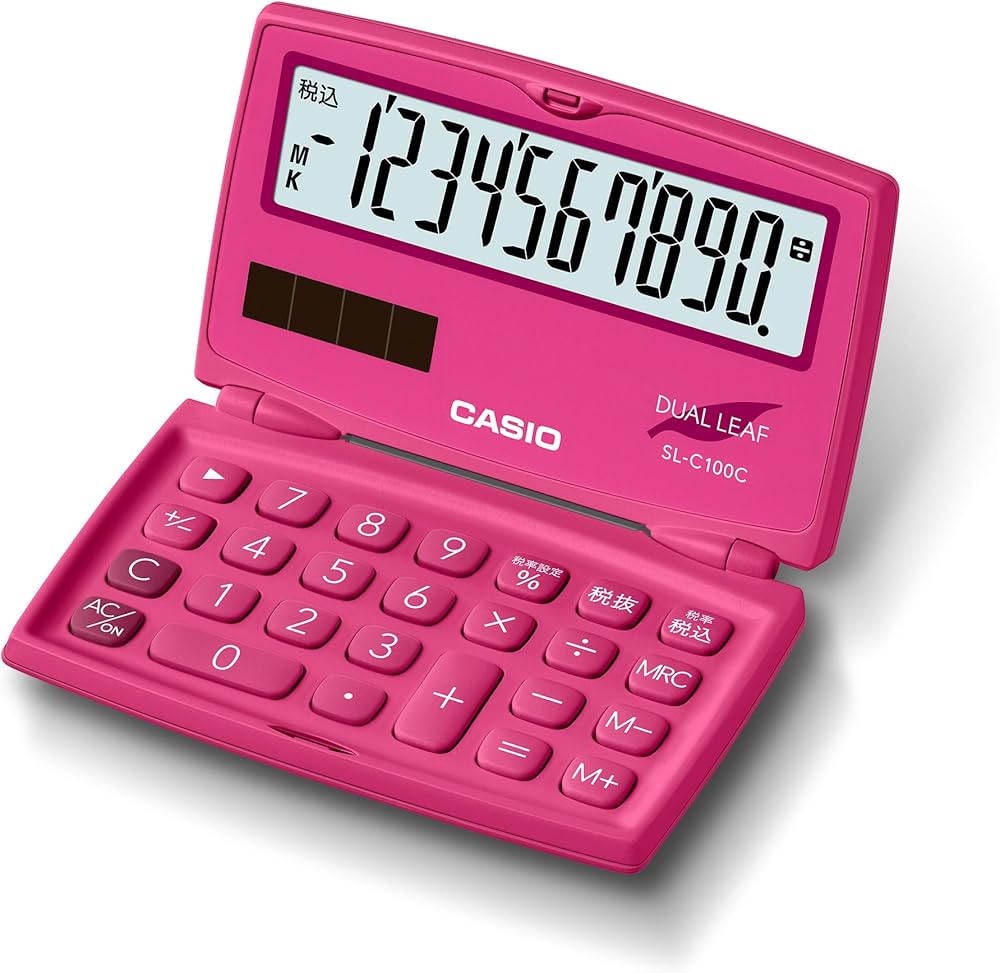 Amazon | カシオ カラフル電卓 ビビッドピンク 10桁 折りたたみ手帳
