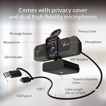 Amazon.com: j5create 4K Wide Angle Webcam with Microphone/Privacy