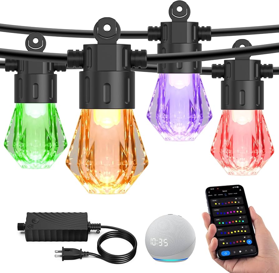 XMCOSY+ 96FT Smart Outdoor String Lights - RGBCWIC Dimmable