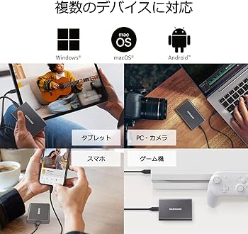 Amazon | Samsung T7 4TB 外付けSSD 最大転送速度1,050MB/秒 USB3.2