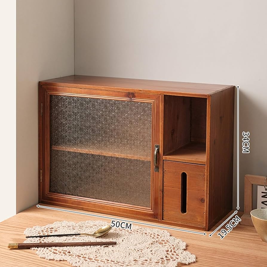 Amazon｜卓上収納ボックス 木製 2段式 ガラスドア チェスト ティッシュ