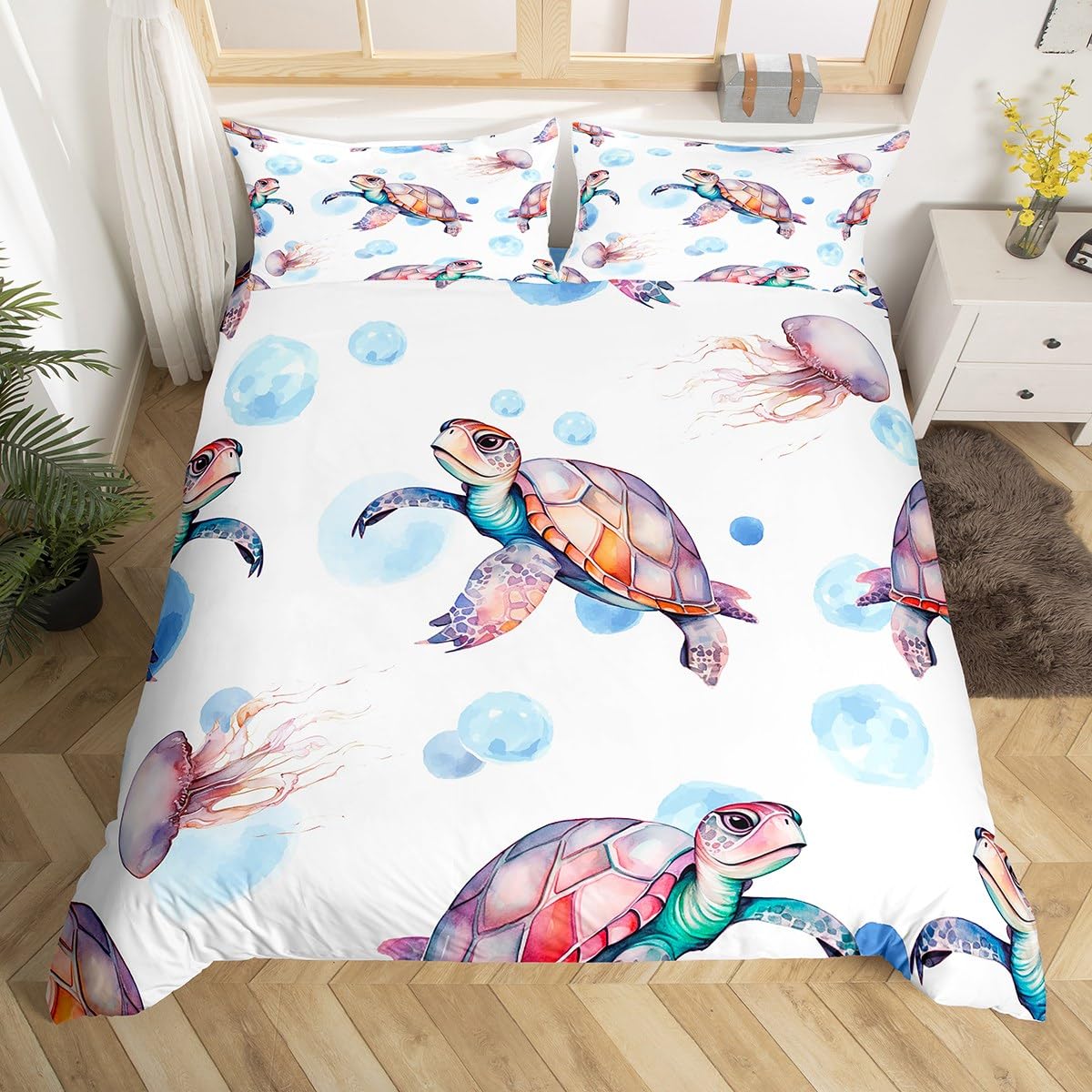 Amazon｜Erosebridal カメの寝具セット キング ホワイト ピンク